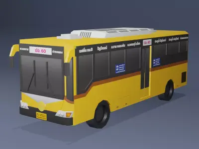 Yellow Thai bus Low poly v05 Low-poly 3D model