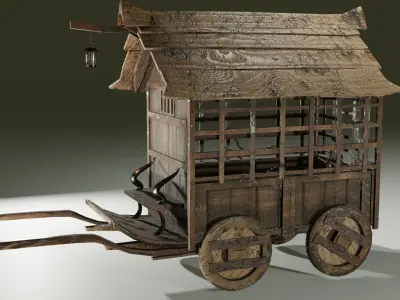 Medieval Horse Cage Cart  LP 3D model prisoner carriage Low-poly 3D model