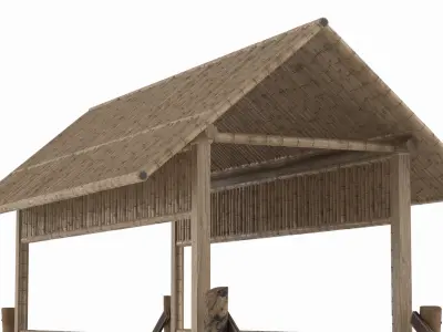 Bamboo Footbridge with Roof on Stilts 3D model
