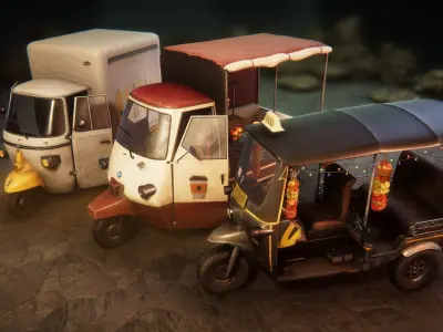 Tuk-tuks tricycle with cart Low-poly 3D model