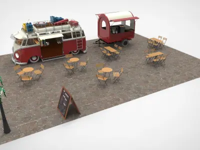 Set Food coffee street cafe Low-poly 3D model purchase
