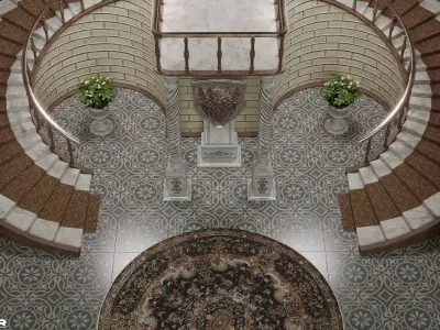 Vintage Hall Staircase Low-poly 3D model