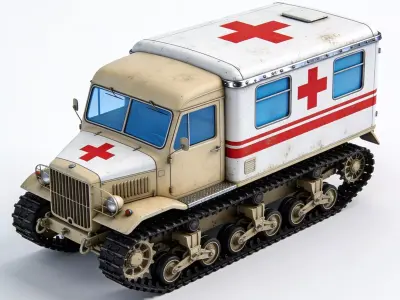 Realistic Sci-Fi Half-Track Medical Van Low-poly 3D model