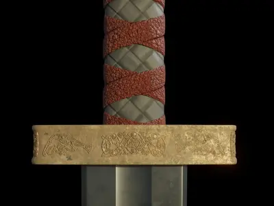 Viking sword Low-poly 3D model 9