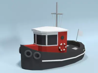 Low Poly Cartoon Candu E-Z Mini Tugboat Low-poly 3D model