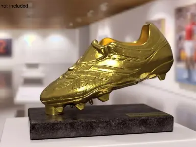 Golden Football Boot Trophy On Marble Base Mockup 3D model