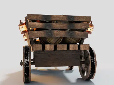 Medieval Wooden Wagon Low-poly 3D model