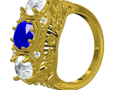 Antique Three Stone Vintage Art Deco Engagement Ring 3D print model