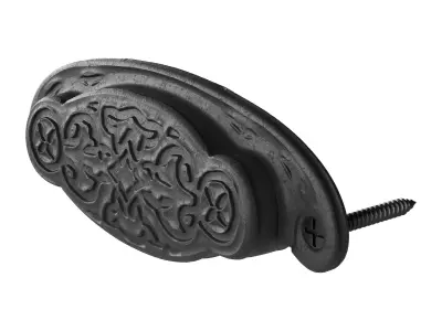 Black Floral Cabinet Drawer Cup Bin Pull Wrought Iron 3D model