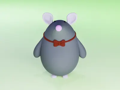 Rat mouse with red bow cute cartoon character 3D model