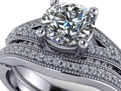 Engagement Ring Vintage Filigree Ring Milgrain Art Deco Antique  3D print model