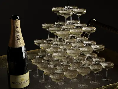 bar cart champagne 3D model
