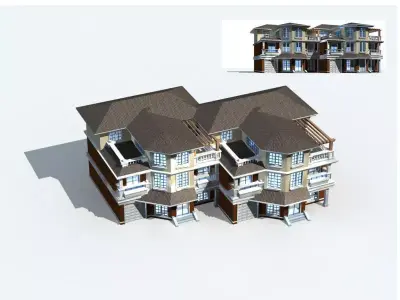 Villa two story house with balconies 3D model