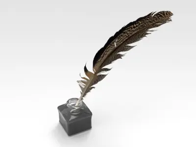 Inkwell feather quill in bottle 3D model
