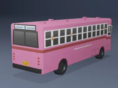  Pink Thai bus Low poly Low-poly 3D model