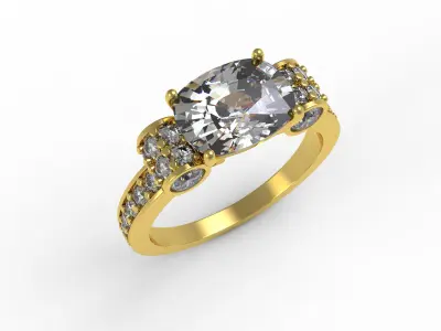 Antique Cushion Cut Diamond Cocktail Ring 3D print model
