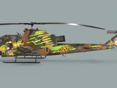 Bell AH-1S Cobra JGSDF Wakana Kisarazu Basic Animation Low-poly 3D model