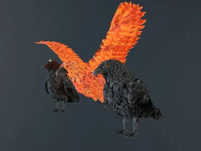 Raven three birds Low-poly 3D model