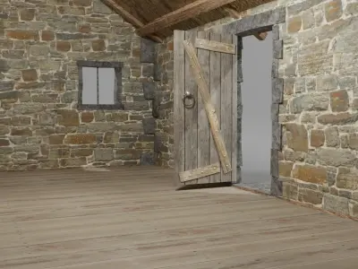 Medieval house Low-poly 3D model 6
