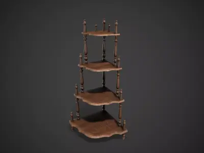 Wooden Corner Stand Shelf Low-poly 3D model