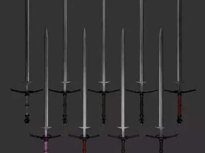 Zweihander two-handed sword with color variations Low-poly 3D model