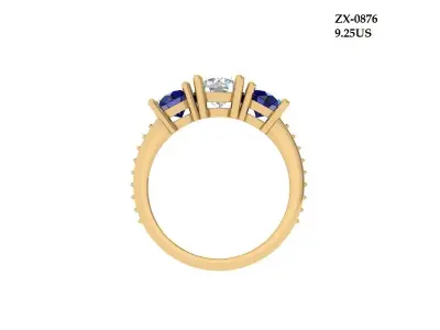 Solitair 3 Stone Ring 3D print model 3