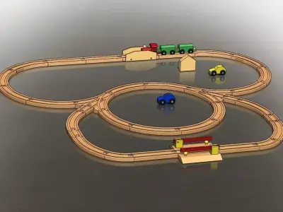 Railroad with train and houses 3D print model