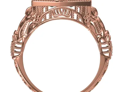 Antique Round and Baguette Diamond Filigree Art Deco Ring 3D print model purchase