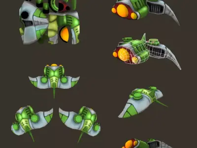spaceship lowpoly handpainted texture 3D model