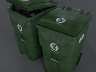 Trash Container With Tash Bag Low-poly 3D model