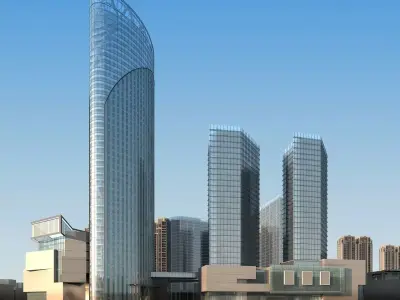 Architecture skyscraper in middle of city 3D model buy