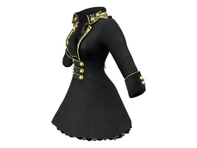 Military Style Embroidery Female Coat Low-poly 3D model
