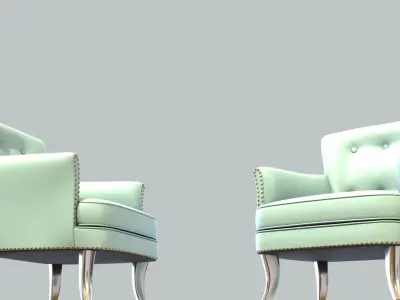 Vintage Chair SkyBLue Polyester Upholstery Silver Legs 3D model