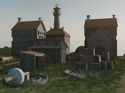 Coastal Village At Dusk 3D model purchase