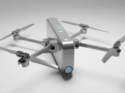 Drone silver with four propellers Low-poly 3D model