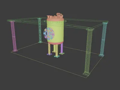 Cylindrical Vessel with Support structure Low-poly 3D model