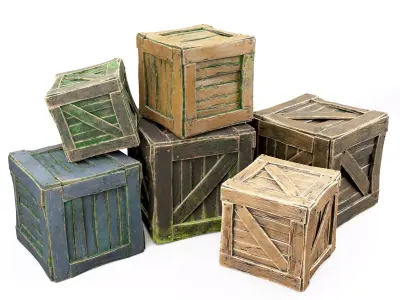 Box wooden crate cartoon pack 3D model
