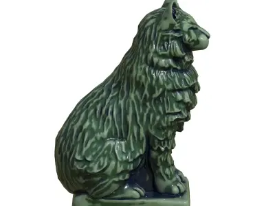 Furred cat Porcelain statues Low-poly 3D model