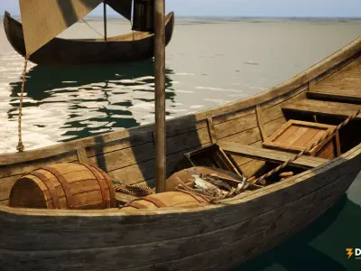 Medieval Coastal Sailing Boat - Harbor Fishing Boat Low-poly 3D model