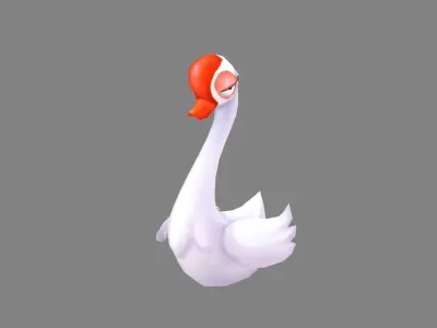 Cartoon white goose - proud white swan Low-poly 3D model