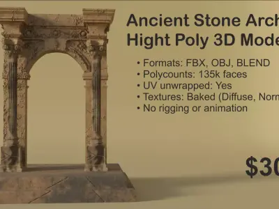 Ancient Marble Arch - Historic High Poly Asset 3D model