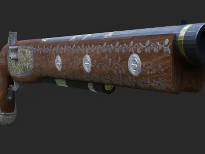 TwinShot gun with ornate design Low-poly 3D model