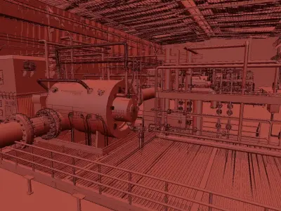Steam turbine generator - inside the power plant 3D model