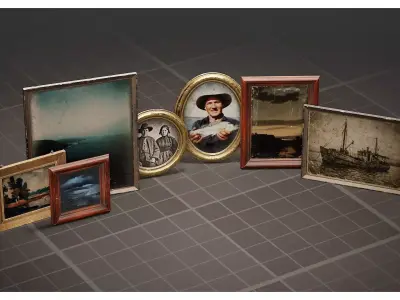 Vintage Picture Frames and Antique Fisherman Wall Art Photo 3D model