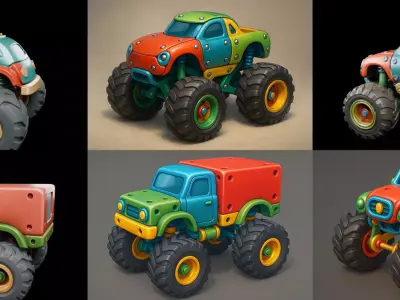 Monster Truck bundle 9 pack 100 glb 3D model