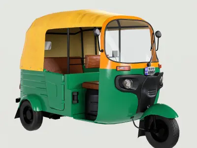 Low Poly Auto Rickshaw - Game-Ready 3D Model with PBR Textures  Low-poly 3D model