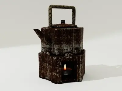 Antique Rustic Metallic Teapot with Heater PBR  Low-poly 3D model