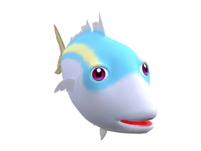 Yellow stripe Scad Fish Cartoon Animated Low-poly 3D model