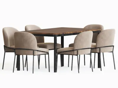 Dining Set four chairs and table 3D model