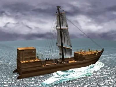 Cog-type sailing ship 3D model